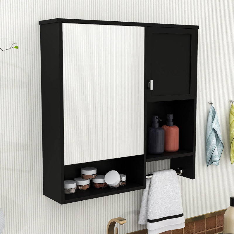 Armoire de salle de bain murale moderne avec tablettes réglables et rangement, Noir
