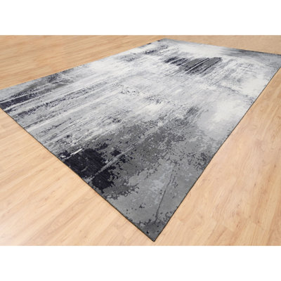 One-of-a-Kind Rectangle 12'0" x 18'1" New Age Rectangle Cotton and Silk Area Rug in