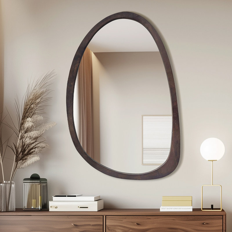 Asymmetrical Wood Framed Wall Accent Mirror, 90cm x 60cm