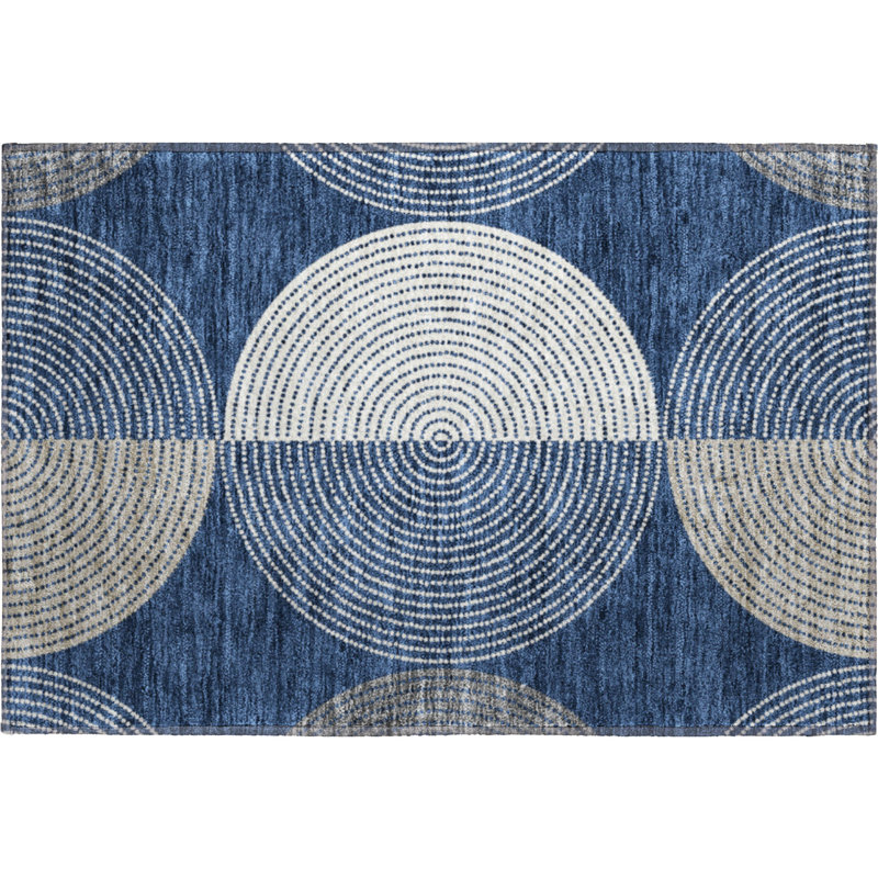 Premium Machine Washable Mayfield AMF2281 Geometric Rug, 1'8" x 2'6", Navy