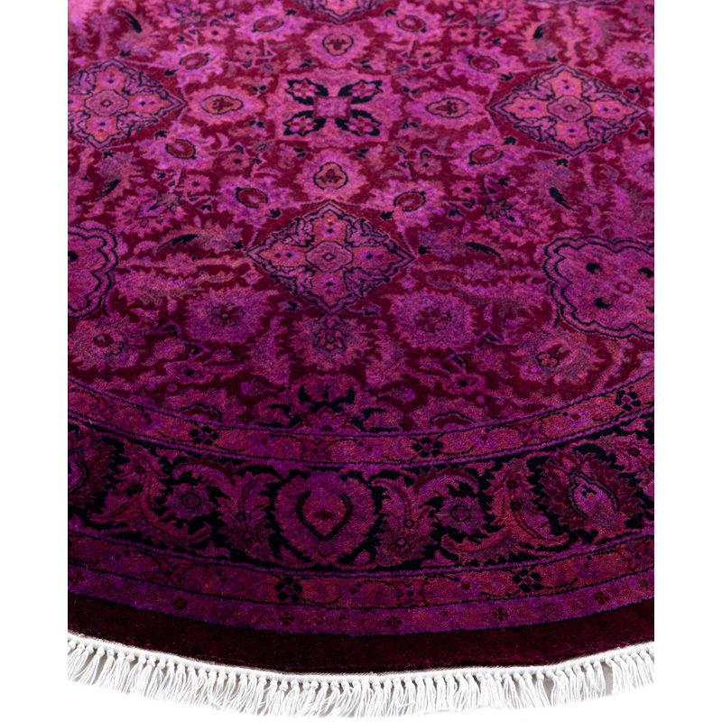 Tapis mauve moderne et contemporain en laine noué à la main 4 pi 1 po x 4 pi 1 po Dail