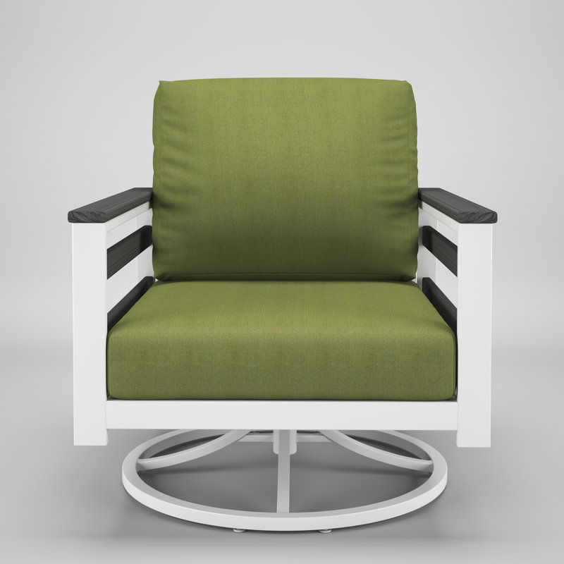 Chaise berçante d'extérieur en métal avec coussin Sunbrella Townsend, Coriandre Spectrum