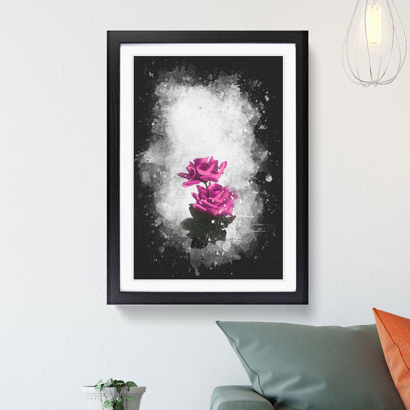 Two Pink Roses - Framed Print, 87cm H x 62cm W x 2cm D, Black Framed