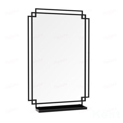 24*36 Ines Modern Vanity Mirror with Multi-functional Shelf, Large bathroom Mirror, Black Frame Decoration Mirror, Suitable for Bathroom, Living Room, Bedroom