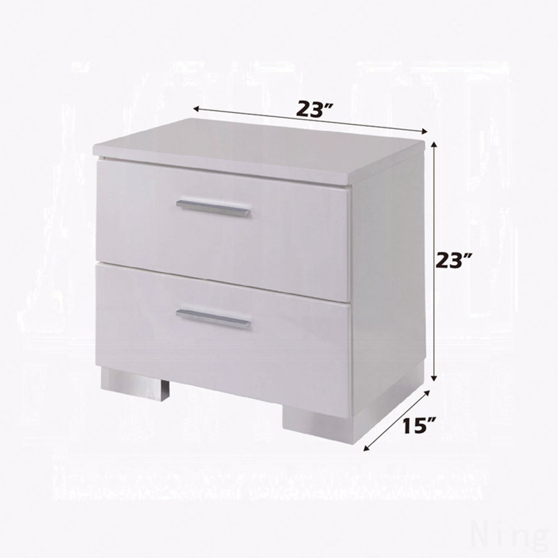 Table de chevet 2 tiroirs avec pieds chromés