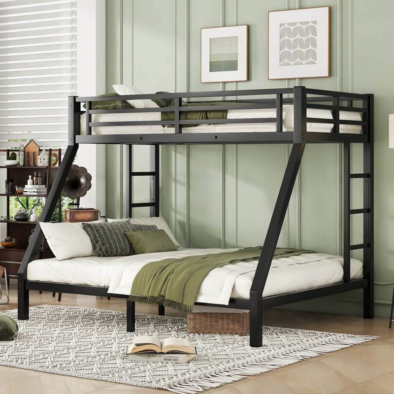 Metal Bunk Bed for Teens and Adults,Space-Saving/Noise Reduced/No Box Spring Needed,Black, Twin XL Over Queen