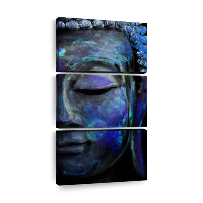 Bouddha méditant bleu sur toile, ensemble de 3 pièces