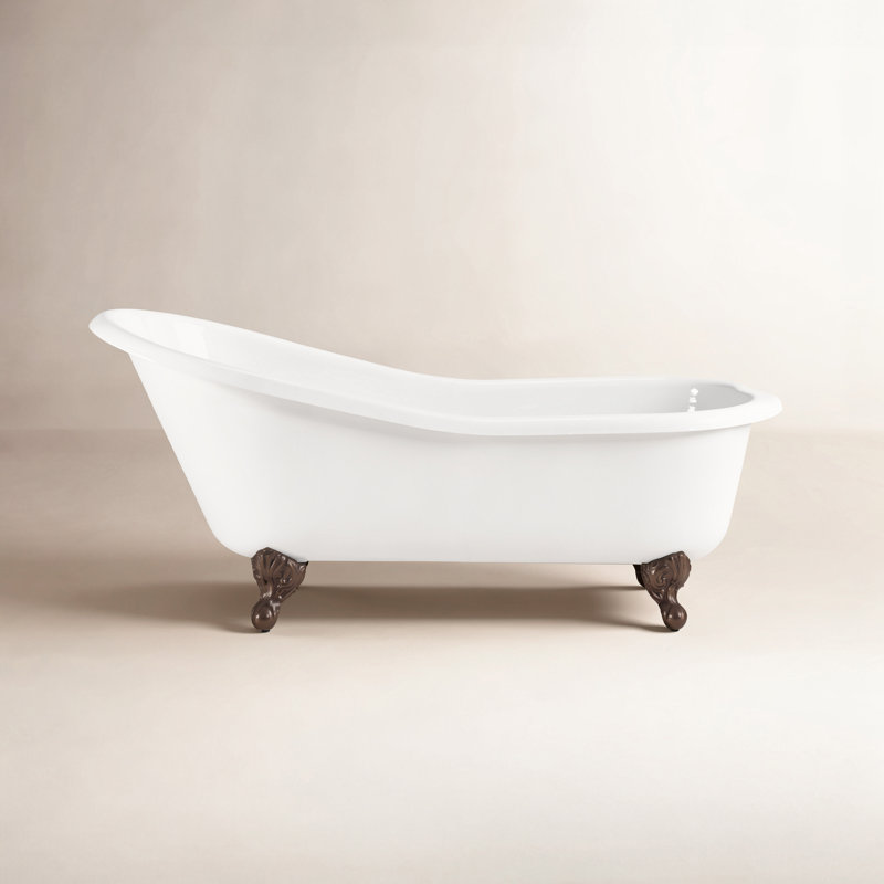 68" Freestanding Soaking Cast Iron Bathtub, Antique Bronze, White Interior with White Exterior