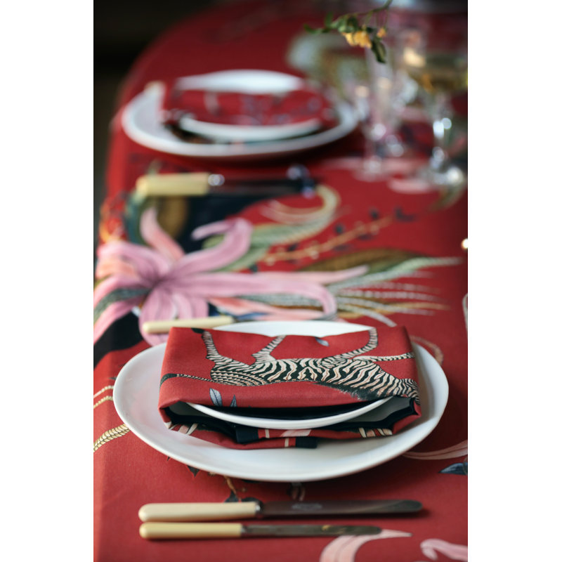 Ardmore Royal Red Cotton Tablecloth, 94" x 61"