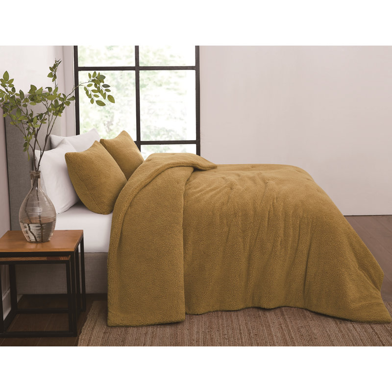 Brooklyn Loom Oversized Marshmallow Sherpa 3 Piece Comforter Set, Queen Comforter + 2 Standard Shams, Mustard