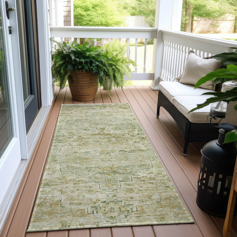 Tapis de sauge Xhevrie intérieur / extérieur lavable à la machine, Tapis de couloir 2 pi 3 po x 7 pi 6 po