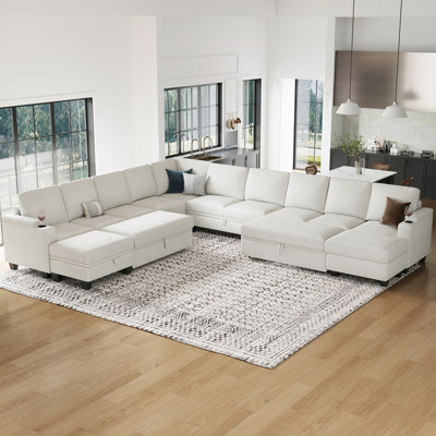 Januelle Oversized 142.7'' Wide Chenille L-Shaped Sofa Bed U-Shaped Couch Storage Modular Sectional Sofa