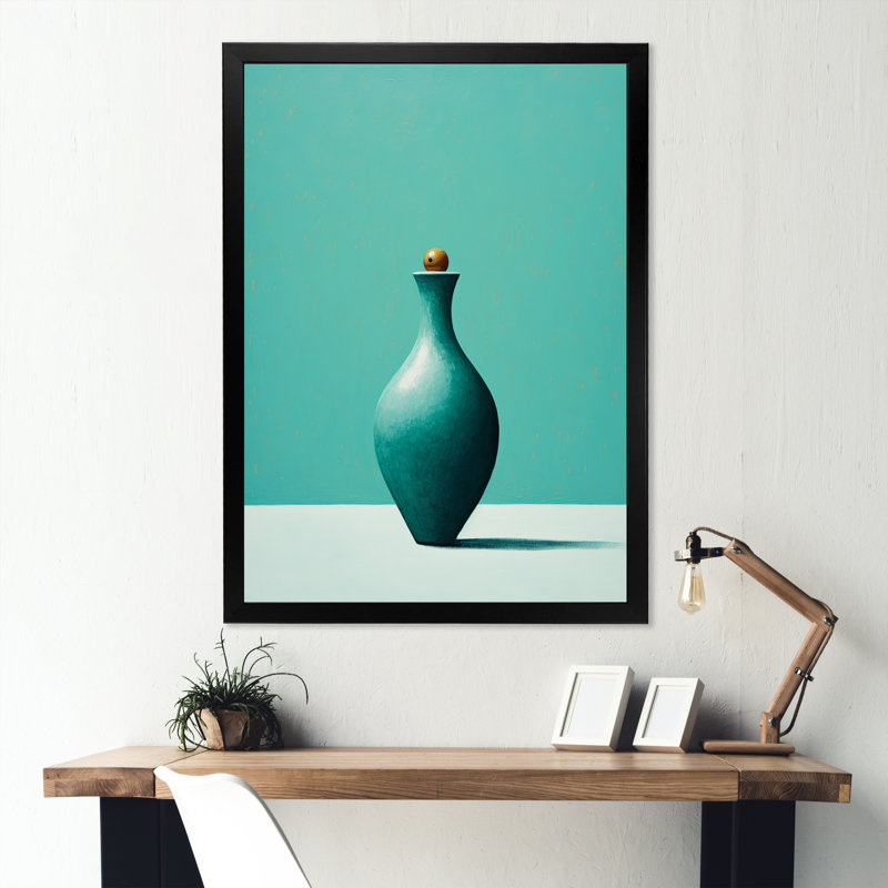 Tenpin turquoise sur toile, H 20 po x l 12 po x P 1 po, Cadre simple noir