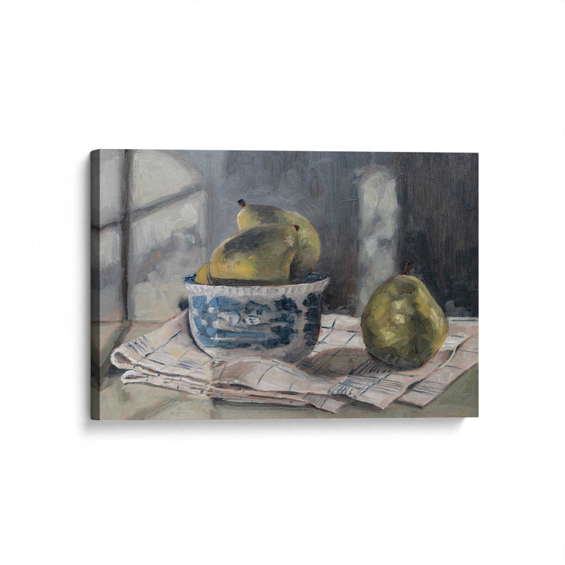 «Pears In A transfertware Bowl 1» par Miss Mustard Seed, reproduction d'art sur toile, H 30 po x l 40 po, Toile tendue