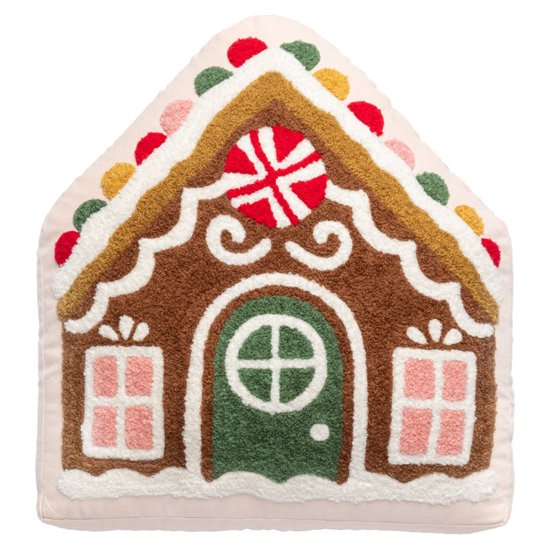 SHAPED EMBROIDERED PILLOW  GINGERBREAD HOUSE