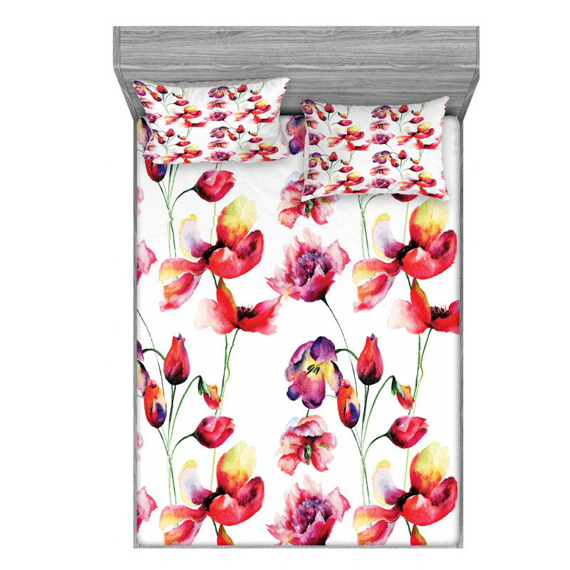 Microfiber Floral Sheet Set, Queen Sheet Set + Fitted Sheet + 2 Pillowcases