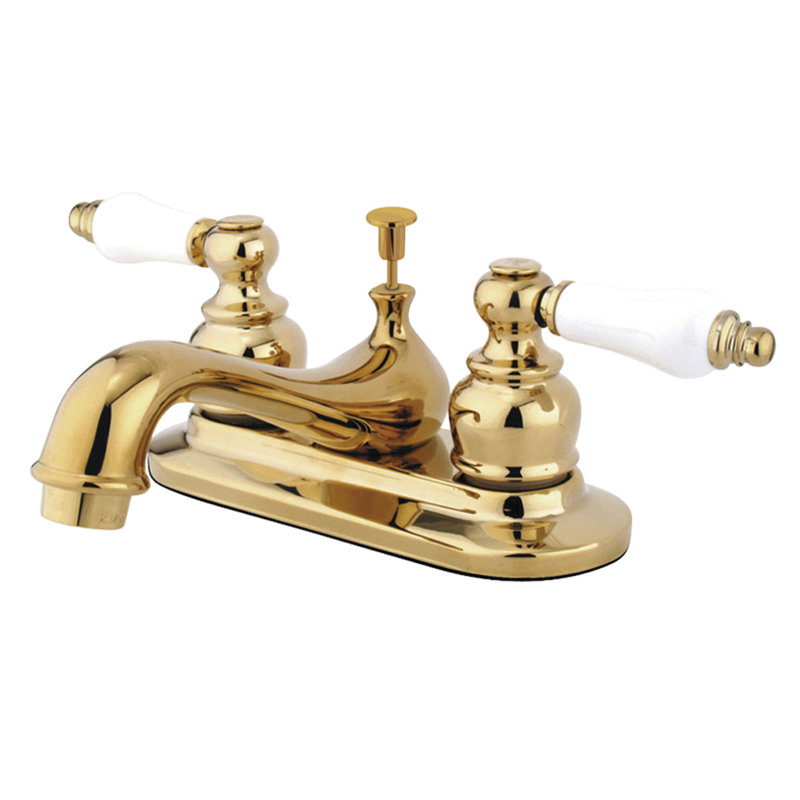 Robinet de salle de bain central à fixation à deux poignées à 3 trous à fixation sur le comptoir 4 po Kingston, Laiton poli