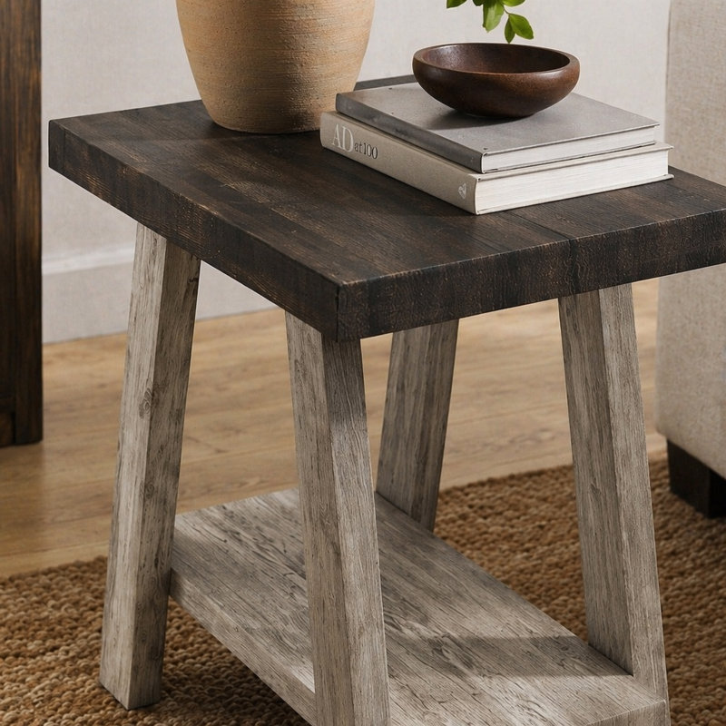 Table d'appoint à tablette en bois à deux tons Athens