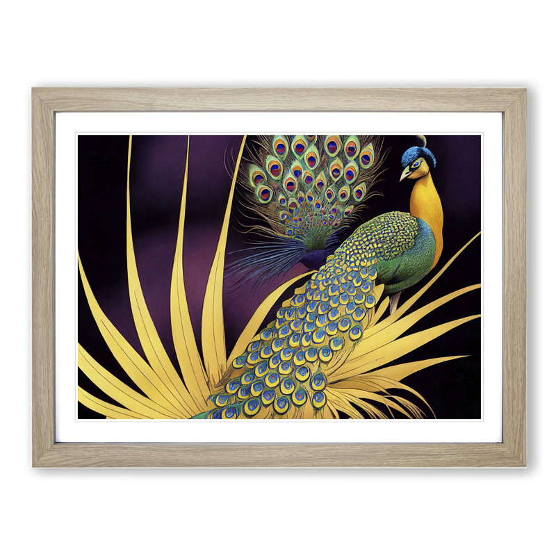 Captivating Peacock - Single Picture Frame Print, Walnut, 34cm H x 46cm W x 2cm D