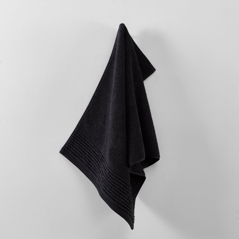 6-Piece Solid Sculpted Pleat Cotton Towel Set, Black