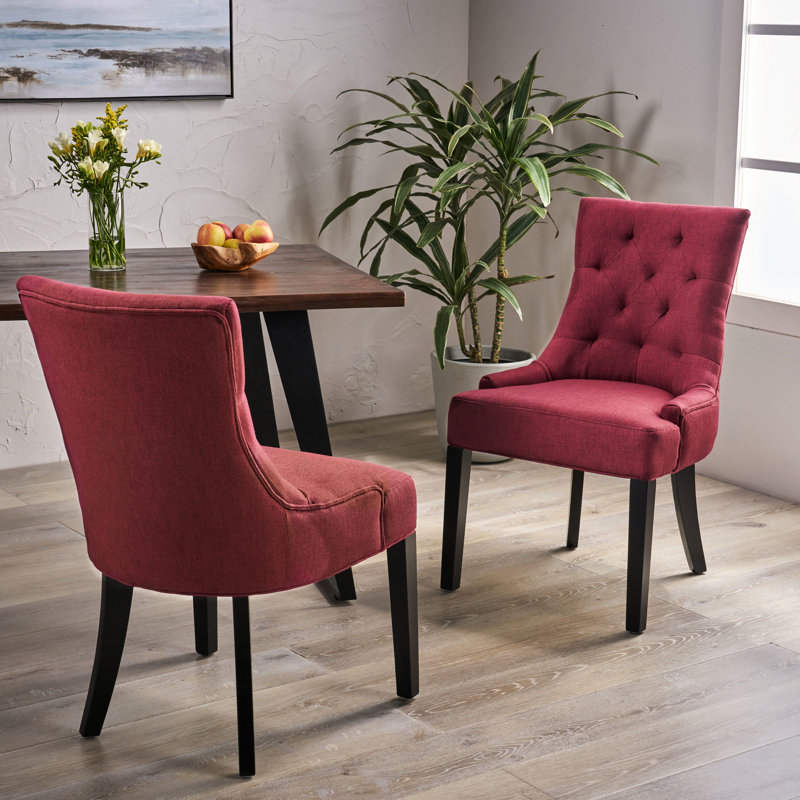 Modern Red Dining Chairs ( Of 2) - Upholstered With Back And Tapered Legs Fabric (2pcs) Contemporary Design Buttonless Tuft Elegant