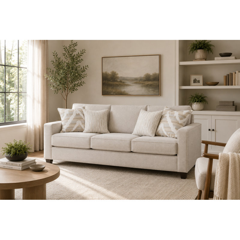 Kamdyn 89" Square Arm Sofa with Reversible Cushions, Pebble