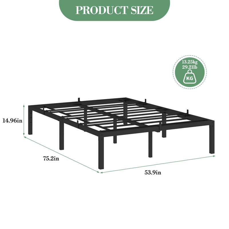 Cadre de lit en métal, aucun sommier requis, cadre de lit plateforme robuste pour la chambre à coucher, assemblage facile, silencieux, noir