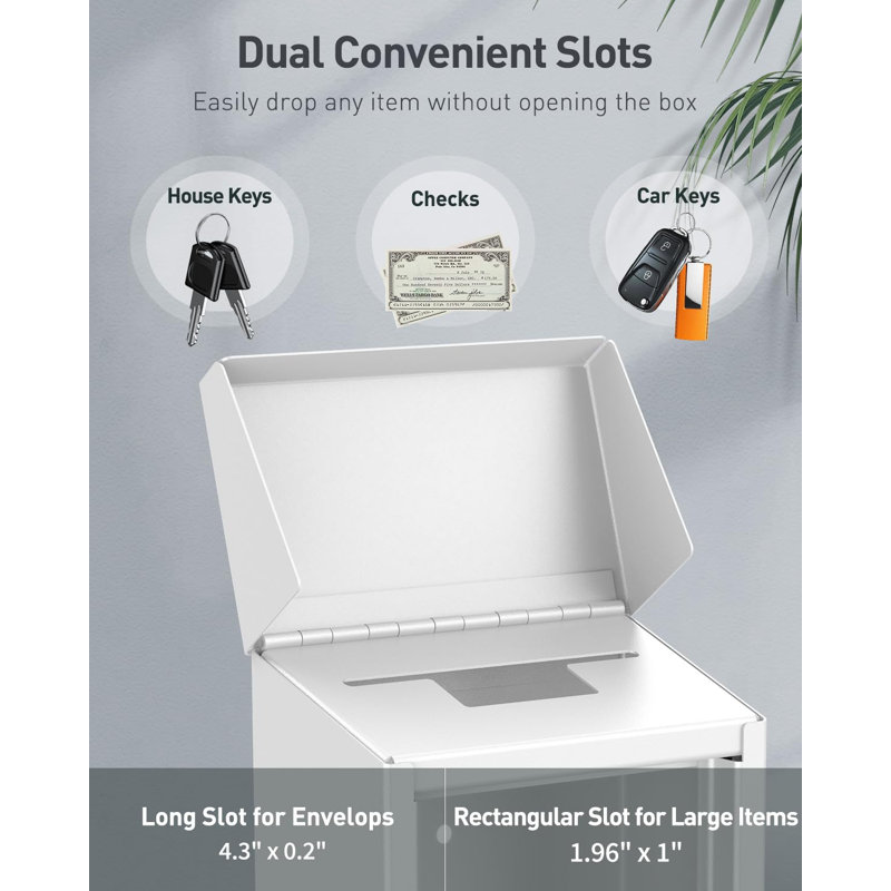 Key Drop Box For Outside, Metal Donation Box Collection Box With Key Lock, Safe Suggestion Box, Wall Mounted Mailbox With Top Slot, Steel Cash Drop Box For Home Office And Business