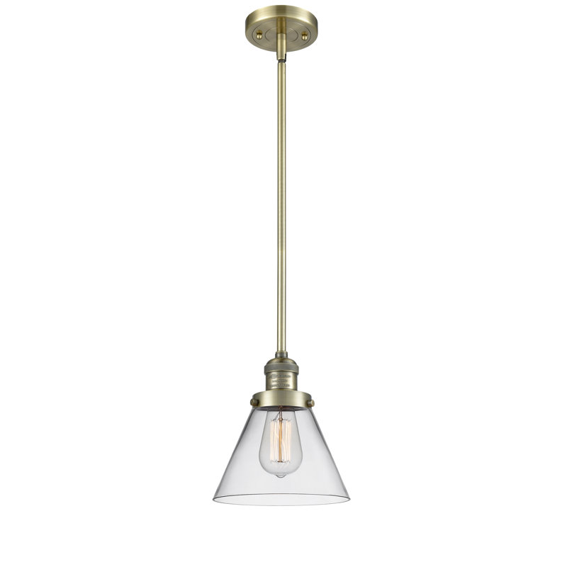 Luminaire suspendu conique à 1 lumière Mosley, Laiton antique, Ampoule DEL 6 watts Vinage, Transparent