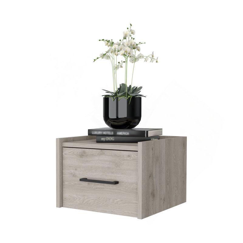 Elfrida Wall-Mounted Nightstand, Sleek Single-Drawer Design With Spacious Top Shelf, Gray