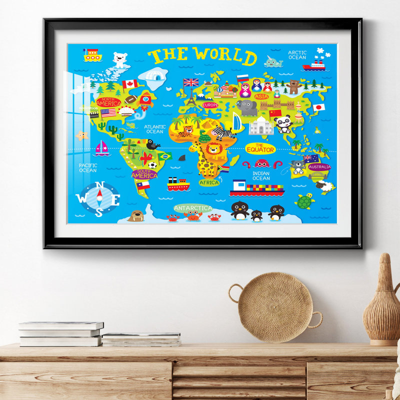 Carte du monde - impression encadrée, Cadre noir, H 22,5 po x l 30,5 po x P 1,5 po