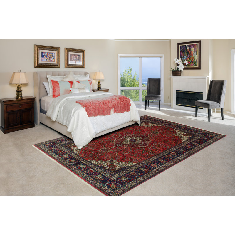 Tapis rouge noué à la main de conception unique 6 pi 7 po x 9 pi 4 po Jamilyn
