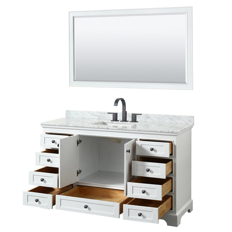 Deborah 60'' Single Bathroom Vanity with Marble Top, White, Matte Black