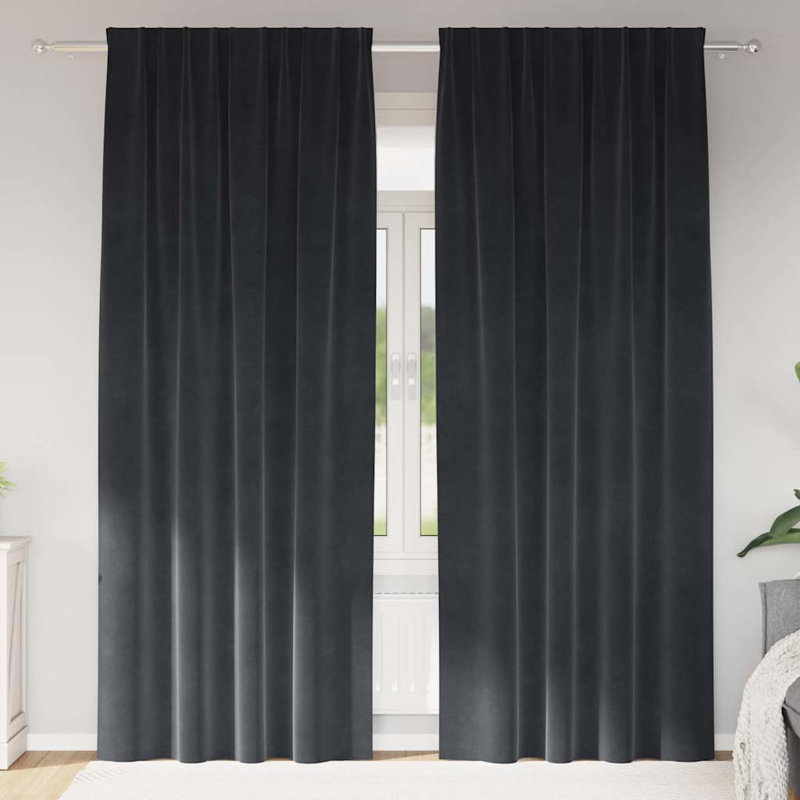 Curtains With Curtains 2 Pcs Polyester, Dark Grey, 140cm Width x 260cm Drop