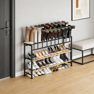 4-Tier Boot And Shoe Storage Rack, Heavy-Duty Metal Organizer Holds Up To 10 Pairs, Tall Boot Holder With Wrinkle-Free Design For Entryway, Closet, Or Mudroom