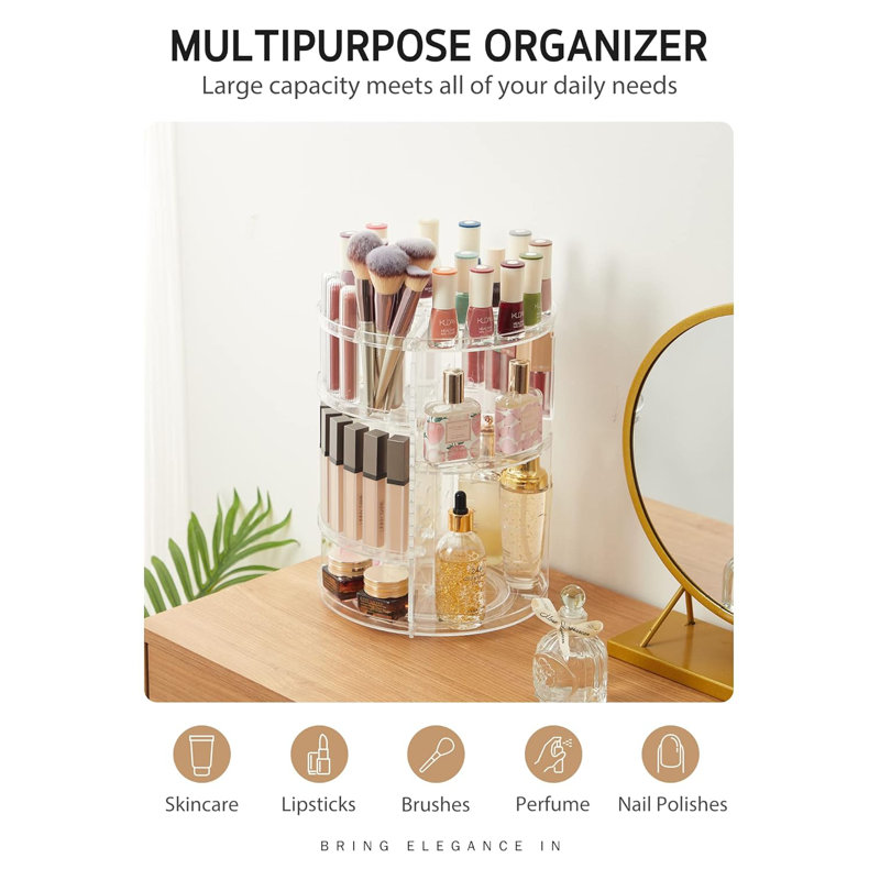 360 Degree Rotating Jewellery Organizer - Adjustable with 6 Trays for Optimal Storage, Clear