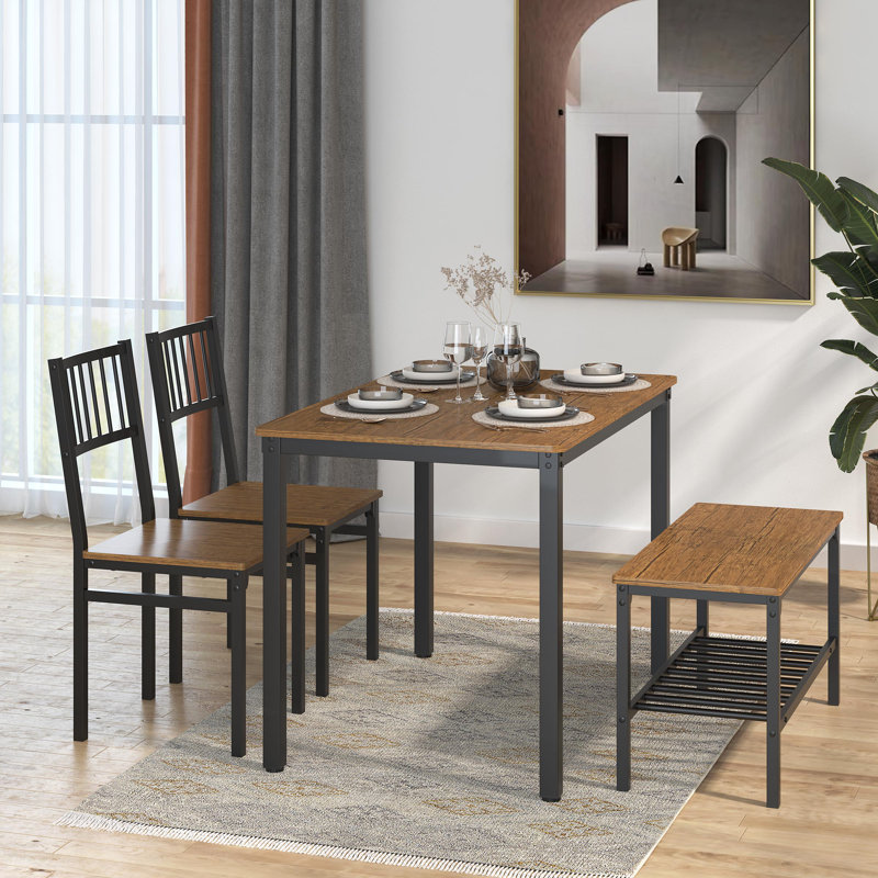 Ensemble repas pour 4 personnes Kennett, Noir, Teck foncé, H 29,53 po x L 43,31 po x l 27,4 po