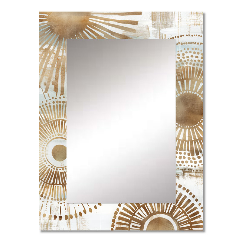 Beige And Gold Bohemian Mandala Simplicity Boho II - Boho Mandala Unique Mirror, Traditional Large Wall Mirror, Printed Metal Art