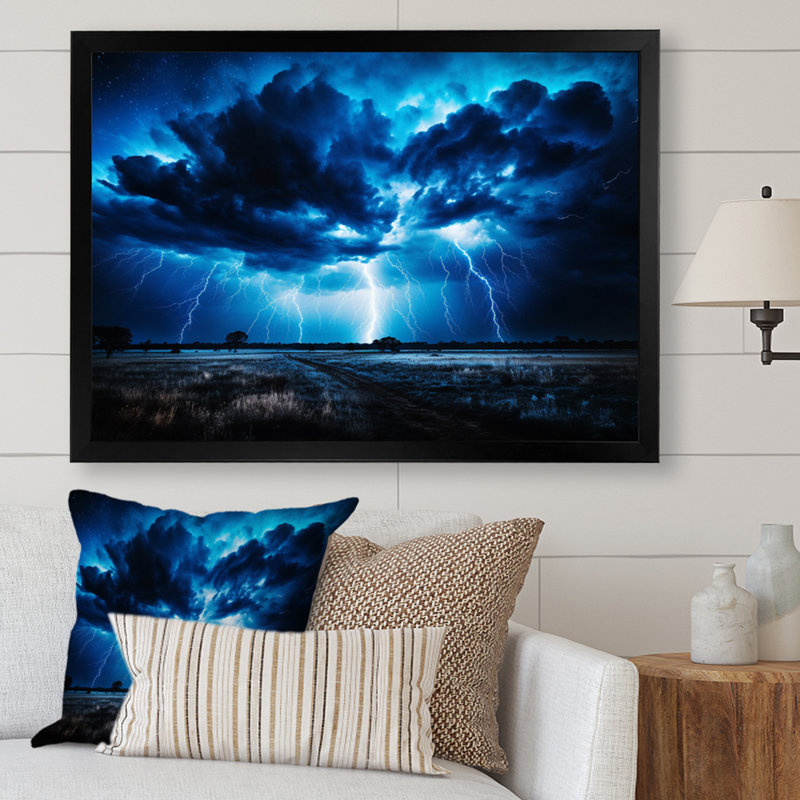 Ethereal Lightning III - Landscapes Wall Art Living Room, H 34 po x l 44 po x P 1,5 po, Cadre photo noir