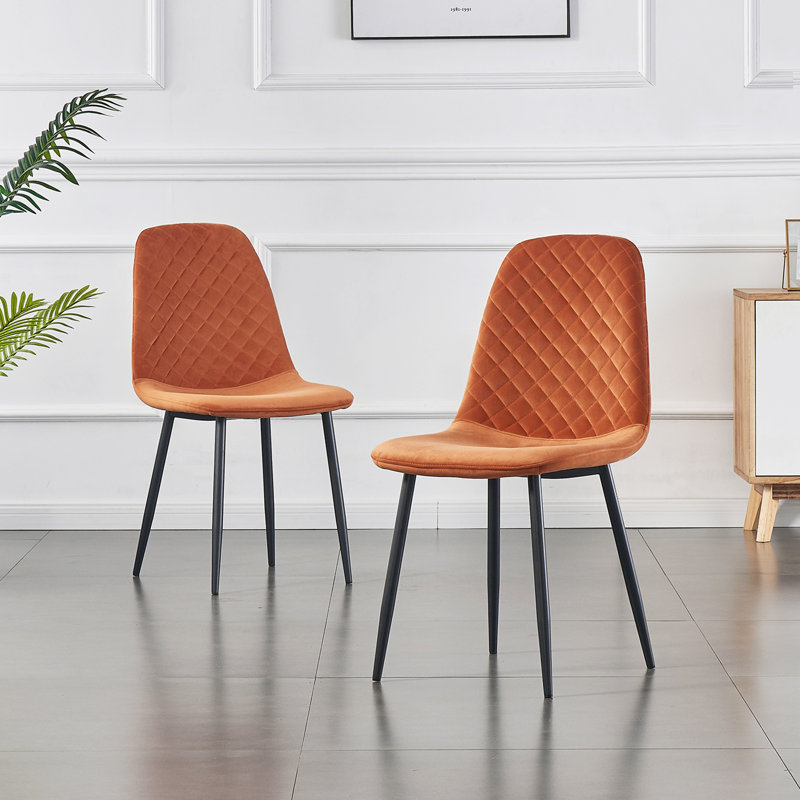 Brienna Velvet Upholstered Armless Dining Chair, Orange Velvet, Black