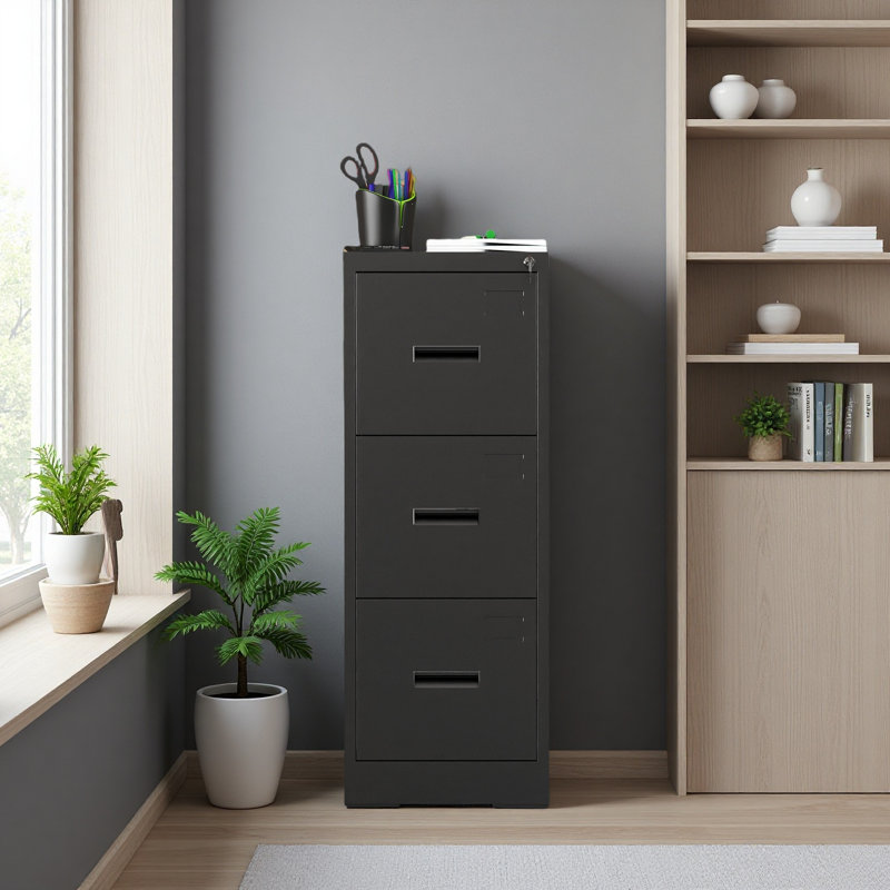 3 Drawer Metal Vertical File Cabinet With Lock And Card Slot Office Home Vertical File Cabinet For A4 Legal/Letter Size Narrow File Cabinet Locked,Assembly Required