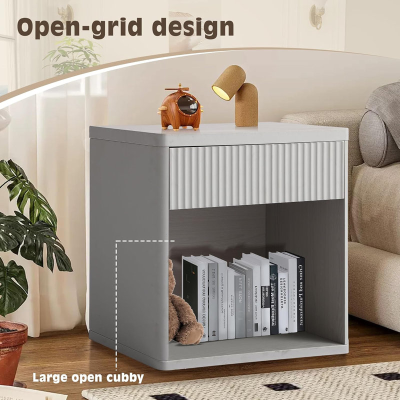 Fluted Night Stand, Nightstands With Drawer Storage, Modern Mid Century Bed Side Table End Table, Large Modern Wide Bedside Table For Bedroom Living Room Sofa Couch Office (1)