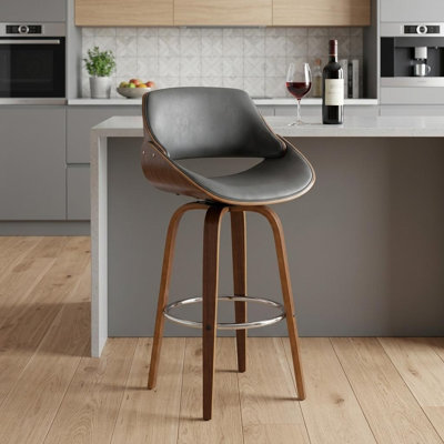 Concordia Swivel Faux Leather Counter & Bar Stool with Wood Legs and Metal Footrest