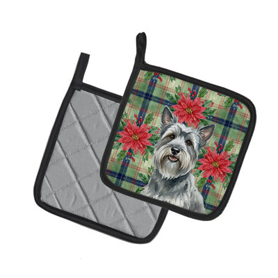 Caroline's Treasures Skye Terrier Christmas Poinsettas Pair Of Pot Holders In Multicolor