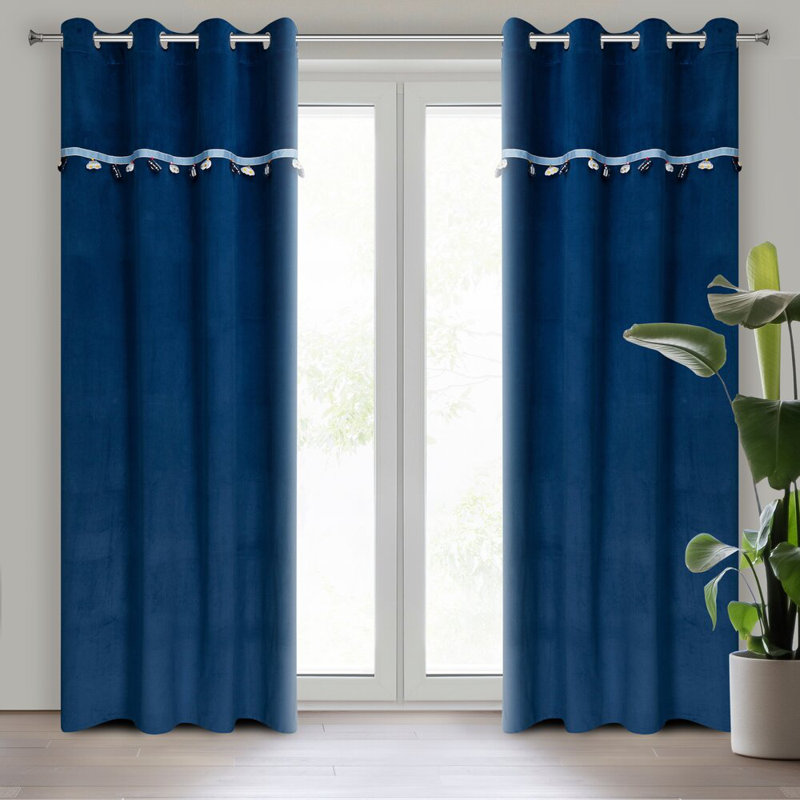 Car Semi Sheer Curtain Single Panel, Dark blue