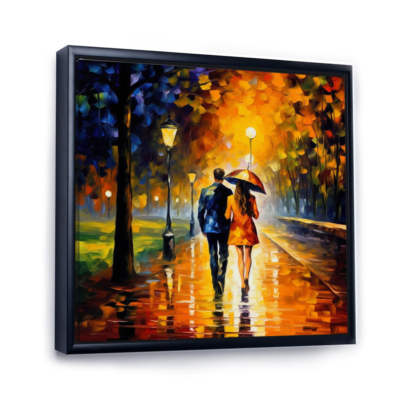 " Couple Romance In Paris ", Black Floater Frame, 16" H x 16" W x 1" D