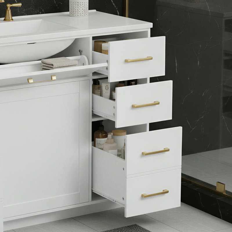 Meuble-lavabo moderne de 122 cm avec lavabo, armoire en MDF, Blanc