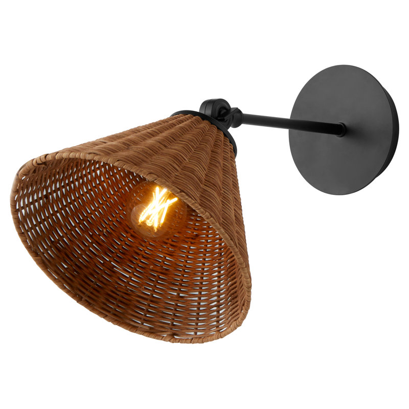 1 Light Small Wicker Wall Mount, Matte Black