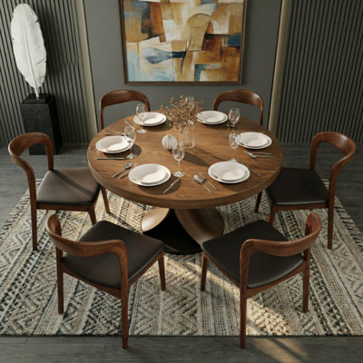 Salle de cuisine Mid-Century ronde en bois massif Yairi pour 2 à 8 personnes (1 table avec 2/4/6 chaises)