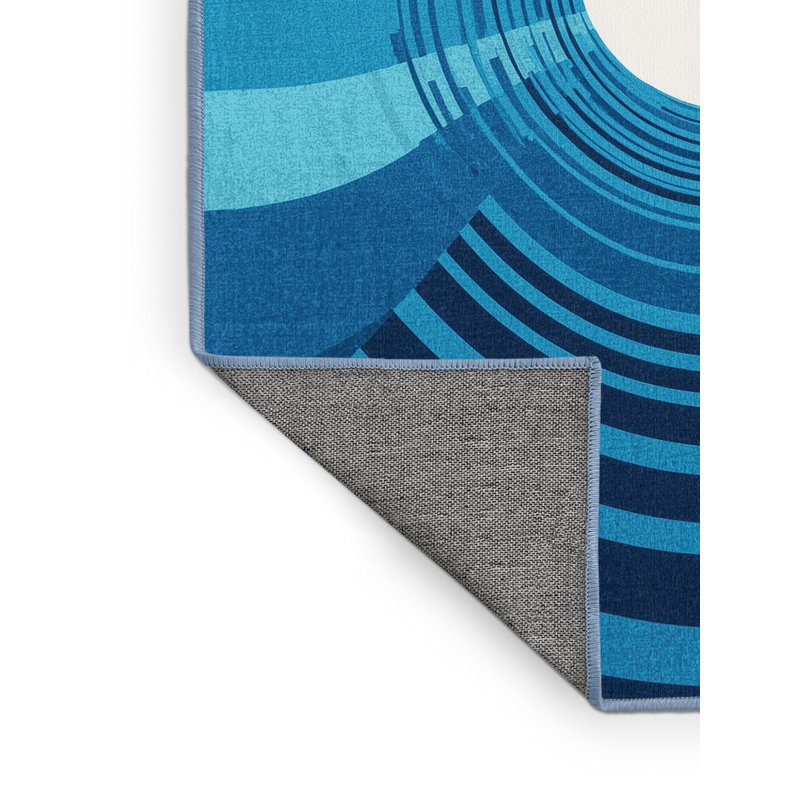 Tapis rayé bleu lavable à la machine Hubbard, 7 x 10